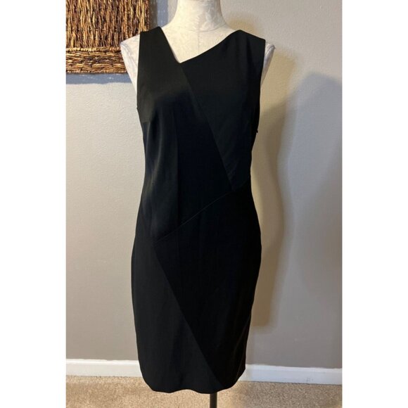 DKNY Sheath Dress 8 Black Stretch Sleeveless Asymmetrical Neck Classic Career - Picture 5 of 7